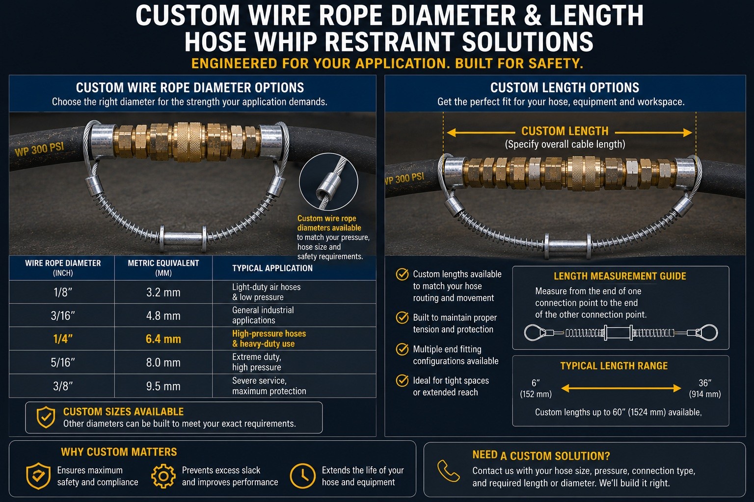 Custom length hose whip restraint for industrial hose connection Custom length hose whip restraint for industrial hose connection