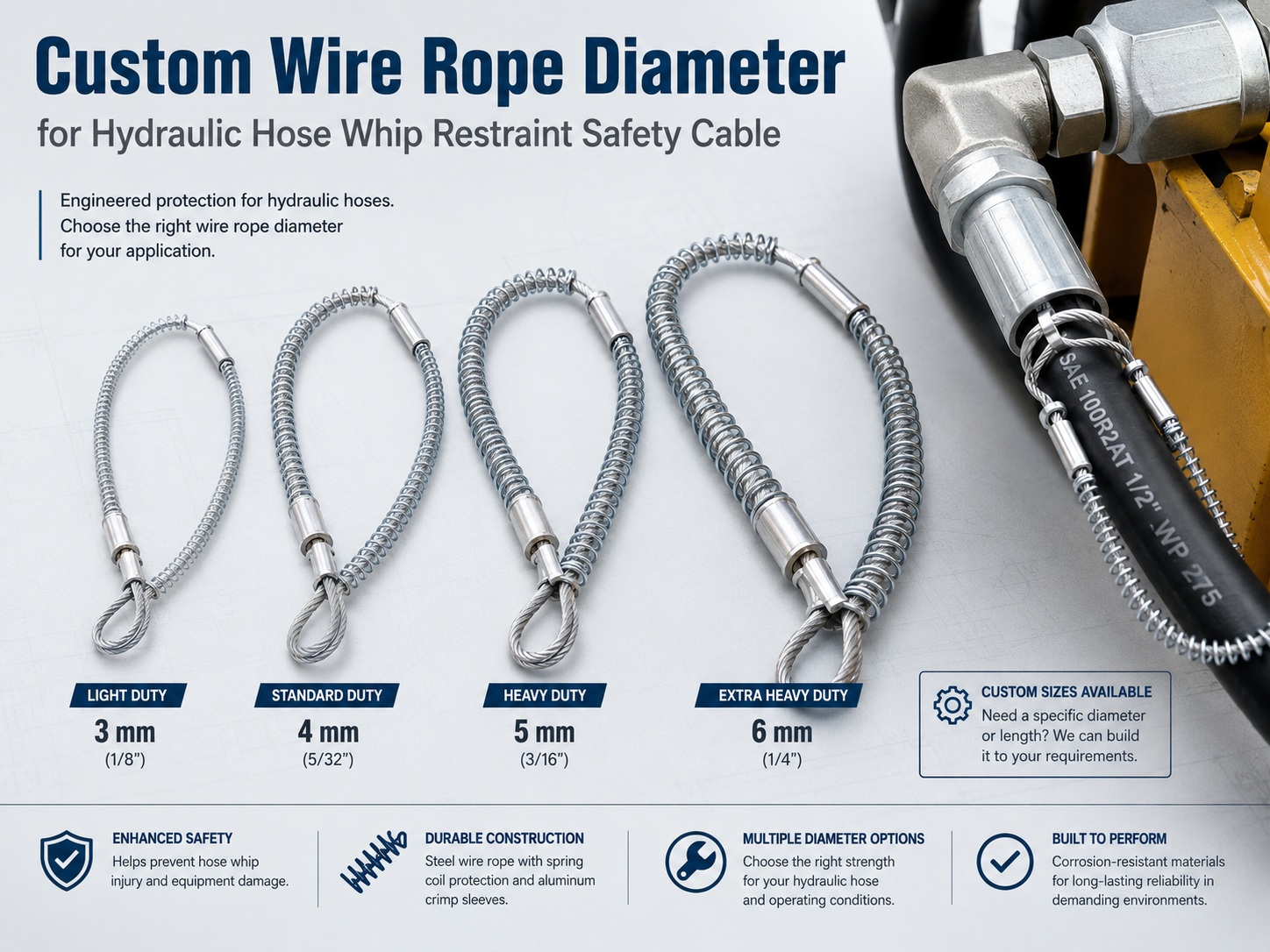 Custom wire rope diameter for 油圧ホースの振れ止め装置 safety cable Custom wire rope diameter for 油圧ホースの振れ止め装置 safety cable