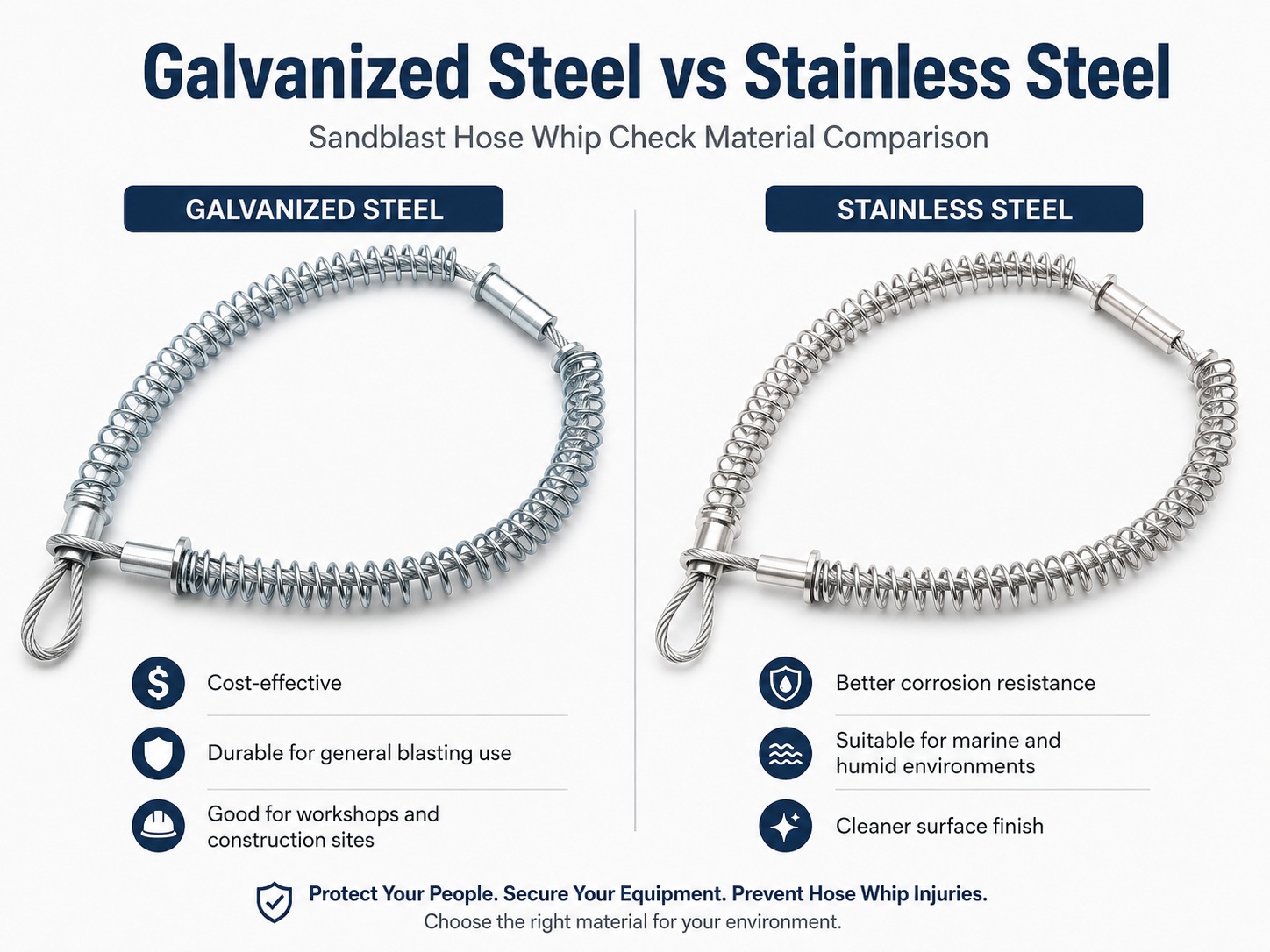 Galvanized steel and stainless steel sアブレイシブホースの引き付け検査 material comparison